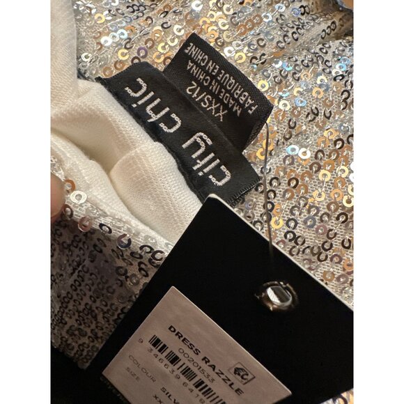 City Chic Womens Silver Sequin Razzle Dress Plus Size XXS or size 12 NWT NYE - Picture 7 of 7